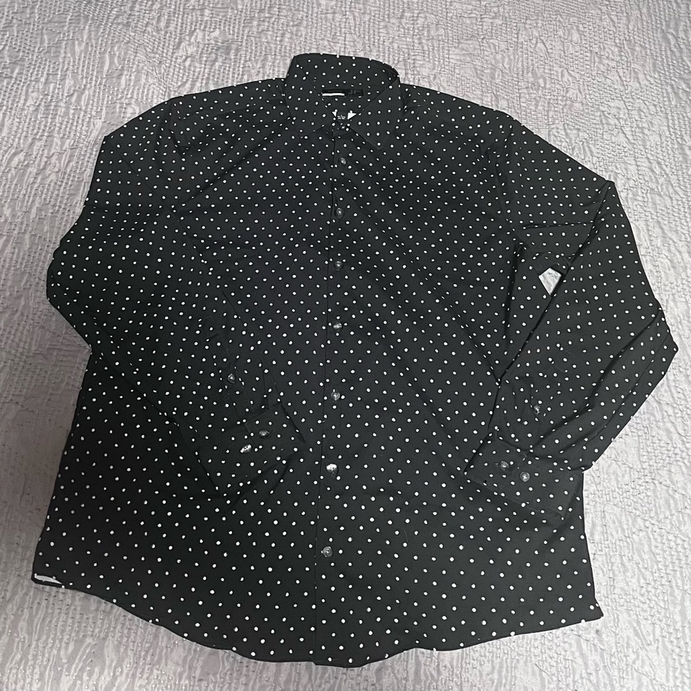 J.Ferrar Black Polka Dot Dress Shirt